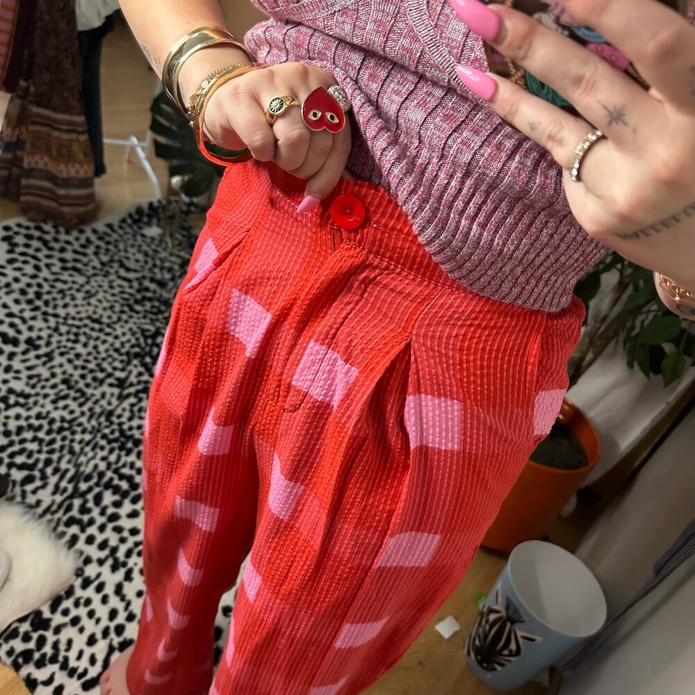 Anthropologie x Porridge Preppy Plaid Wide-Leg Pants Red Size XS NWT - Picture 5 of 7